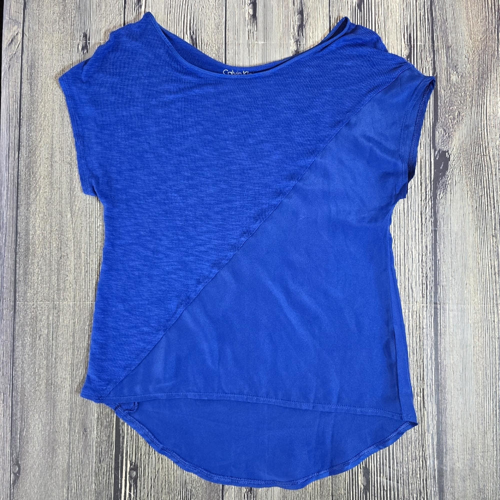 Calvin Klein Jeans Sheer Blue Sleeveless High Low Top